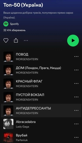 Російський співак "посунув" українські треки в рейтингу Spotify